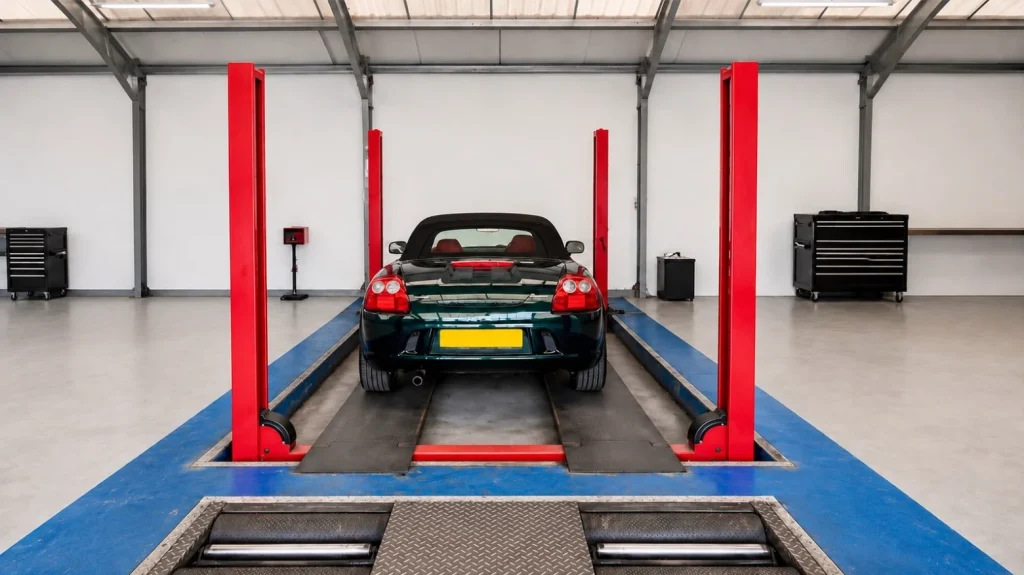 A garage MOT bay set up for testing, where WS MOT Services provides relief MOT testing cover