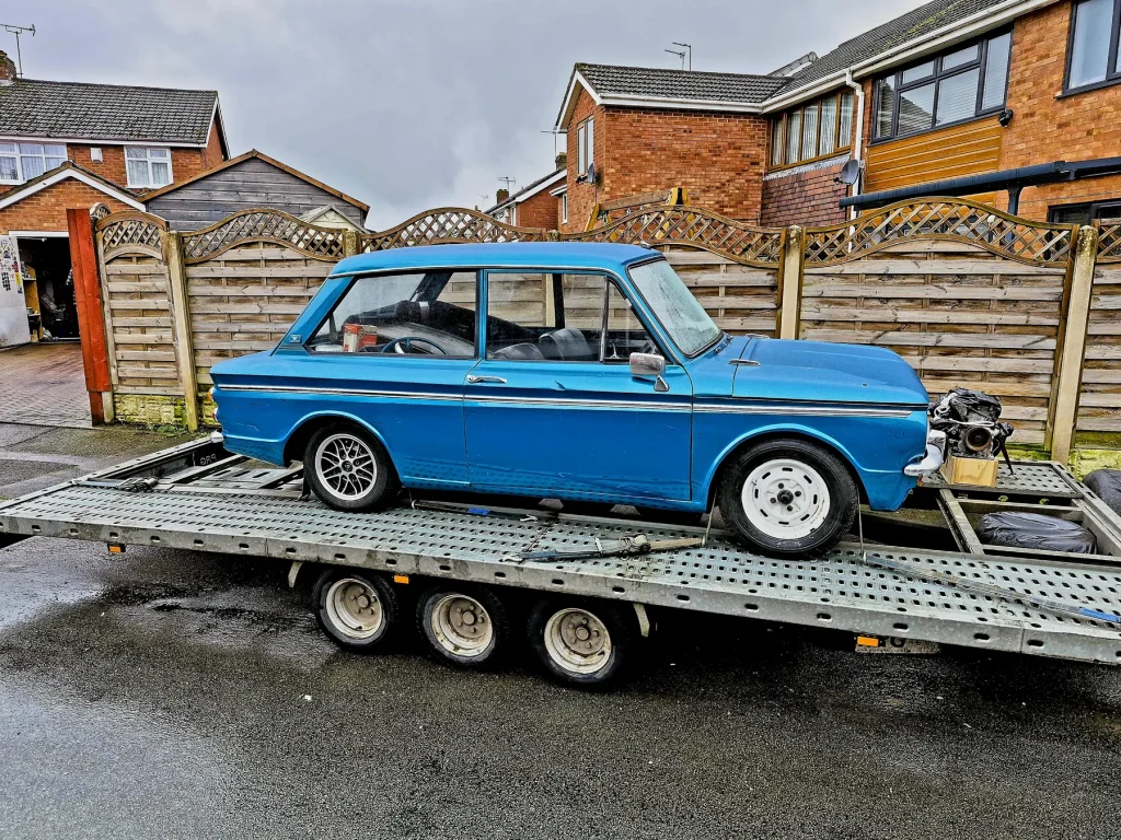 Blue classic car collection and transport by WS Logistics, North West England