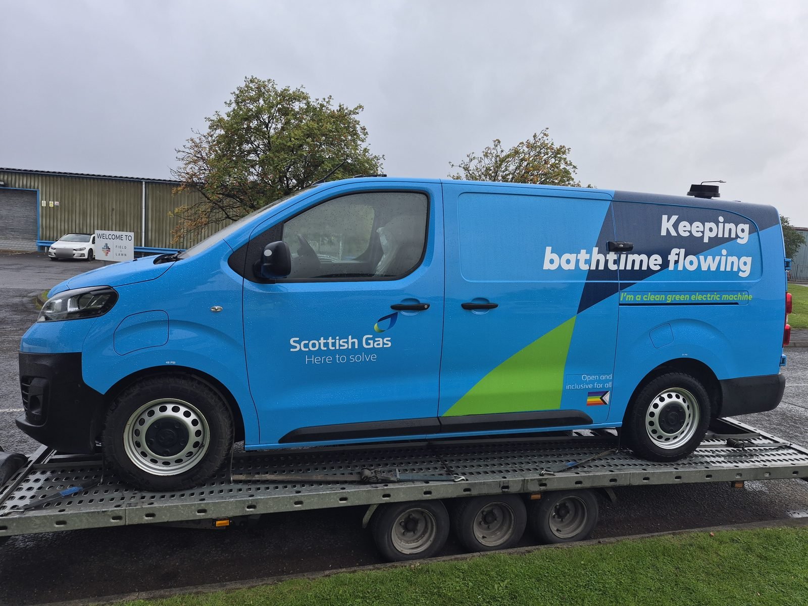 Scottish Gas electric van loaded for fleet van transport, collected near Edinburgh