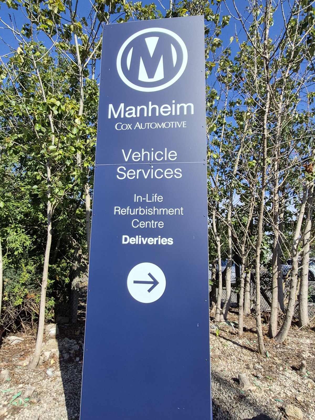 Manheim Vehicle Services Coventry deliveries sign, destination of the fleet van transport job