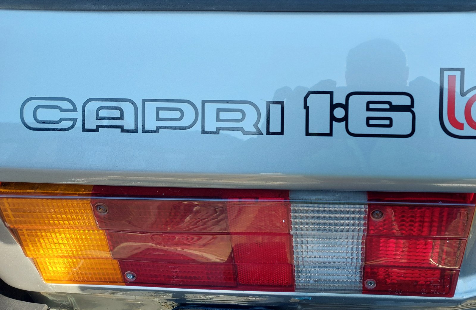Ford Capri 1.6 Laser boot badge on a classic Capri moved by WS Logistics